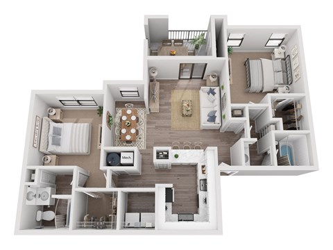Floor plan for 2 beds, 2 baths, 1219 sqft